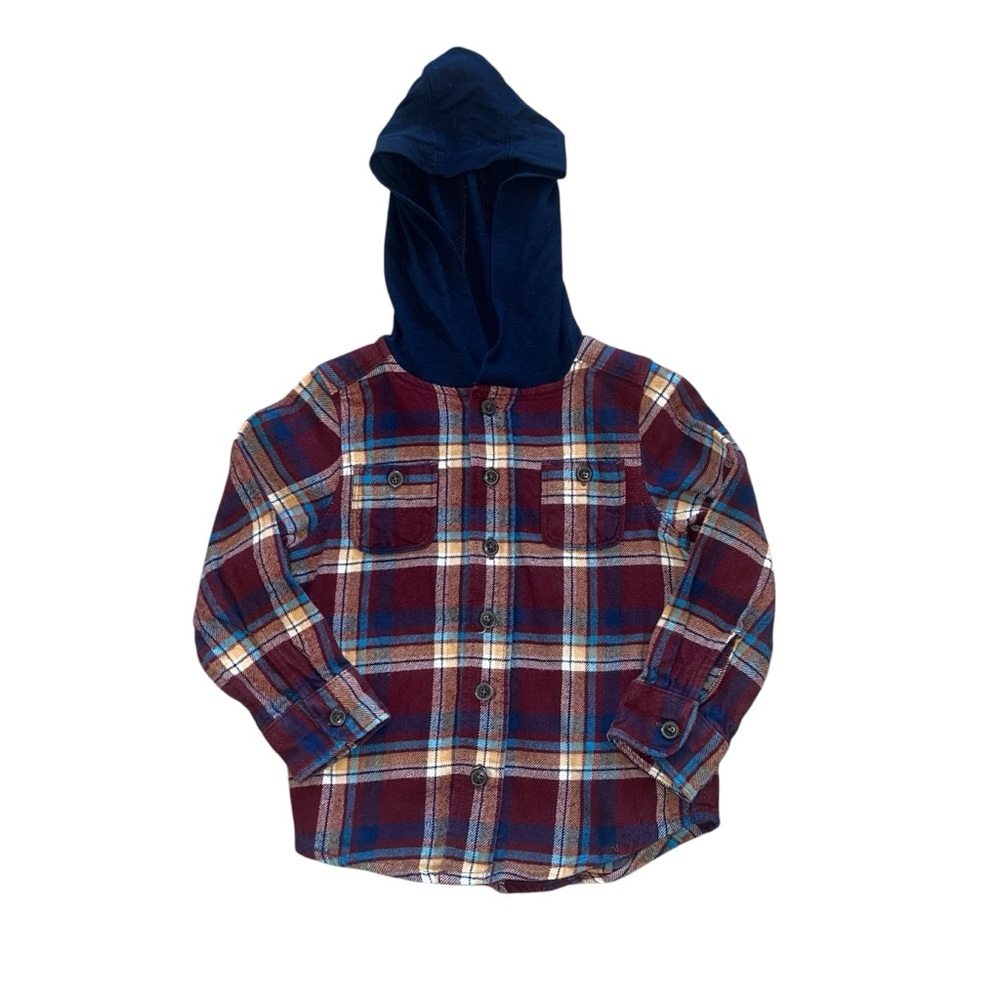 OshKosh B’Gosh Toddler Hooded Button-Front Cozy Flannel Top Boys Size 2T Rustic
